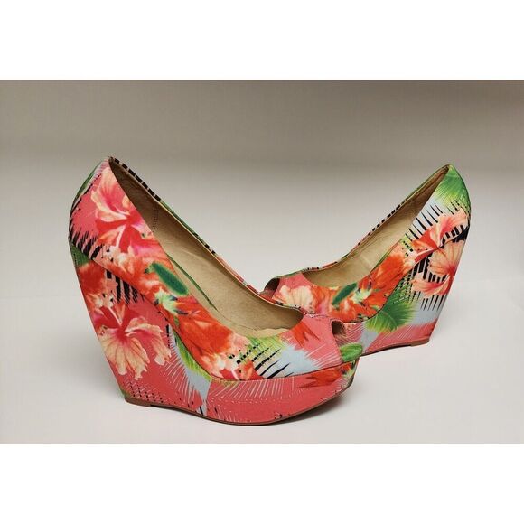 ALDO Womens Tropical Print Hazinski Peep Toe Wedges Size 7.5 - Picture 4 of 10